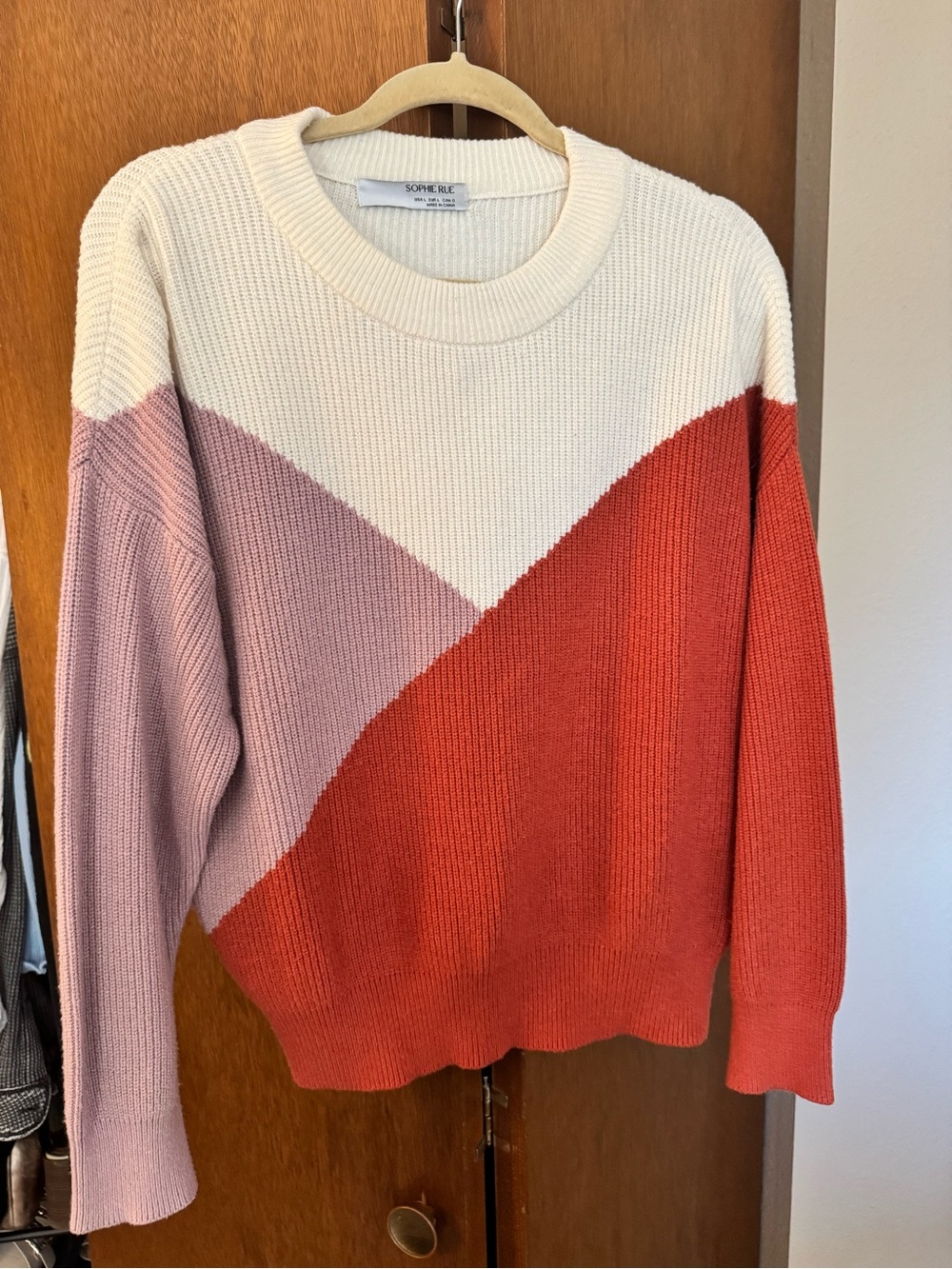 Sophie Rue Colorblock Crewneck Sweater - Cream, Blush Pink & Coral